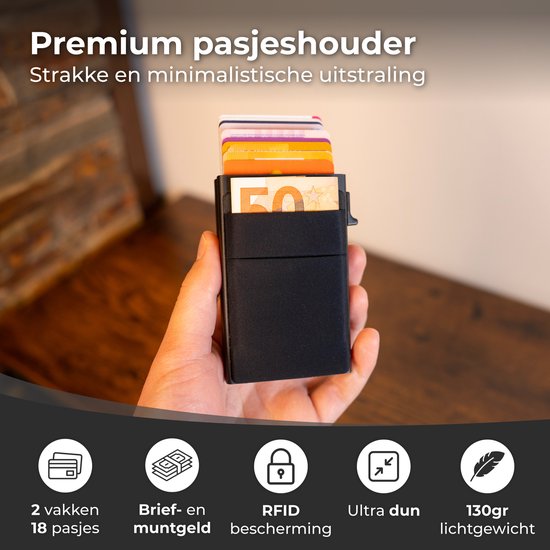 Nuvance Card Holder Extendable - 18 Cards - Rfid Protection - Porte-cartes pour hommes et femmes - Porte-cartes de crédit - Noir