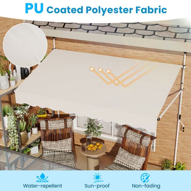 Coast Clamp Sunshade White - Parasol de balcon sans perçage avec bordure manuelle - 250 x 120/150 x 210-300 cm