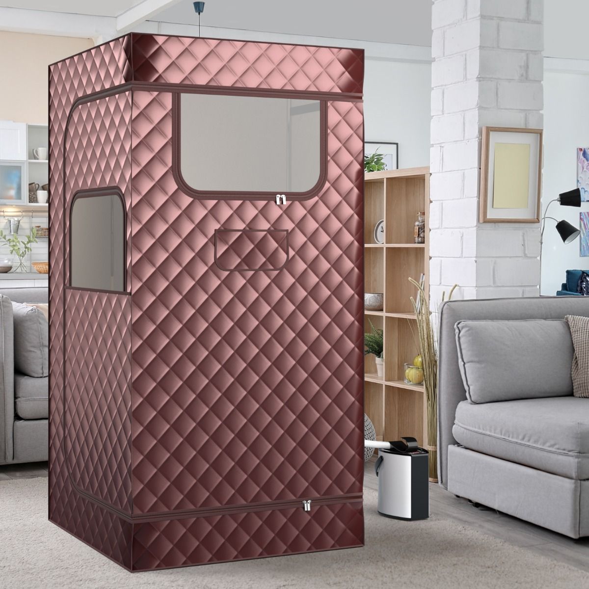 Coast Home Tente Sauna avec Générateur de Vapeur 3L - Sauna à vapeur pour tout le corps - 91 x 91 x 183 cm - Café