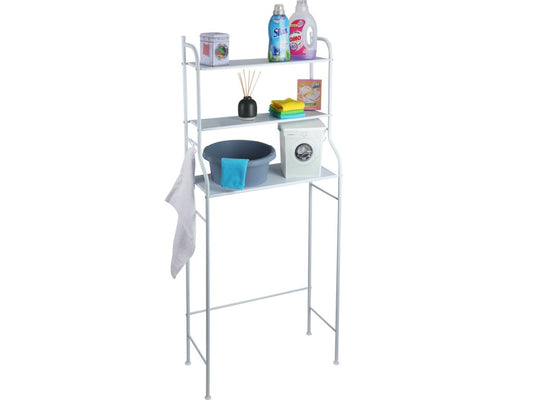 Solutions de stockage - Etagère de salle de bain en métal - blanc - 62x25x155 cm - 3 étagères avec crochets