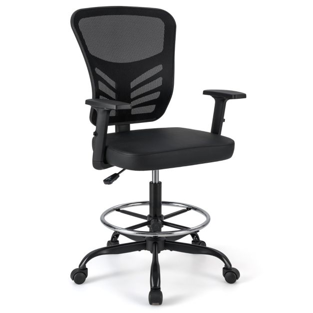 Coast Siège de travail - Ergonomique - Réglable - Pivotant - Anneau pour les pieds - Maille - Noir