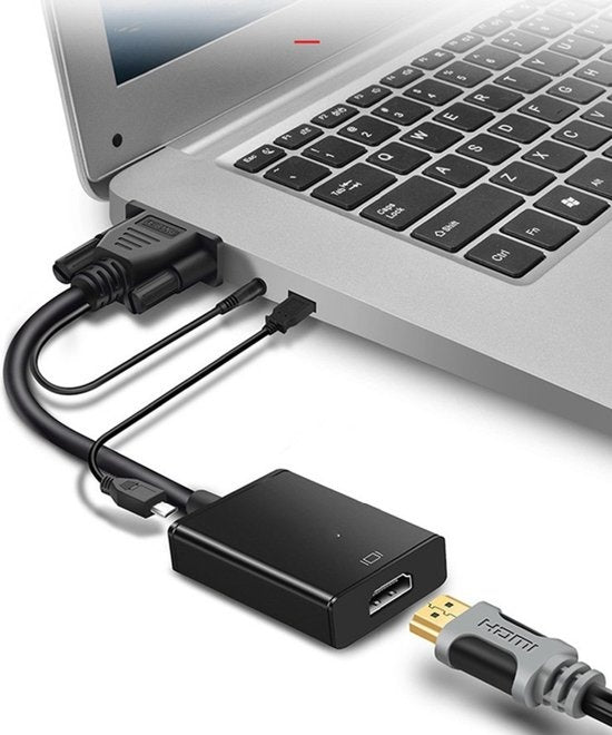Techvavo® Adaptateur VGA (+ Audio) vers HDMI Convertisseur Universel - Avec Jack 3.5MM Aux & Câble d'alimentation USB - Convertisseur Vidéo Analogique Vers Numérique - Mâle Vers Femelle - 1080P Full HD - inclut un câble d'alimentation USB