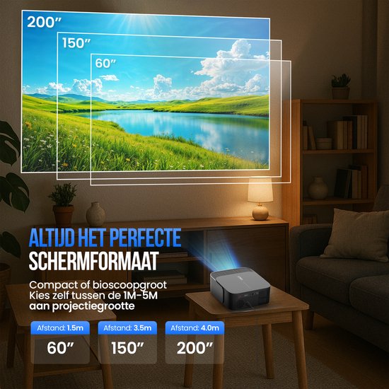 Strex Smart Beamer WiFi - Mini-projecteur avec applications (WhaleOS) - Projecteur Full HD 1080p - Compatible 4K - Bluetooth et haut-parleurs intégrés - Sac de rangement et écran de projection inclus