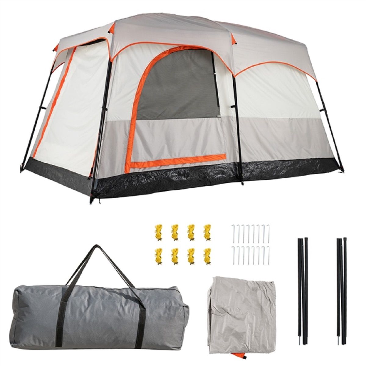 Tente de camping Coast pour 6 personnes - 2 chambres séparées par une cloison - housse anti-pluie et fenêtres en moustiquaire - gris