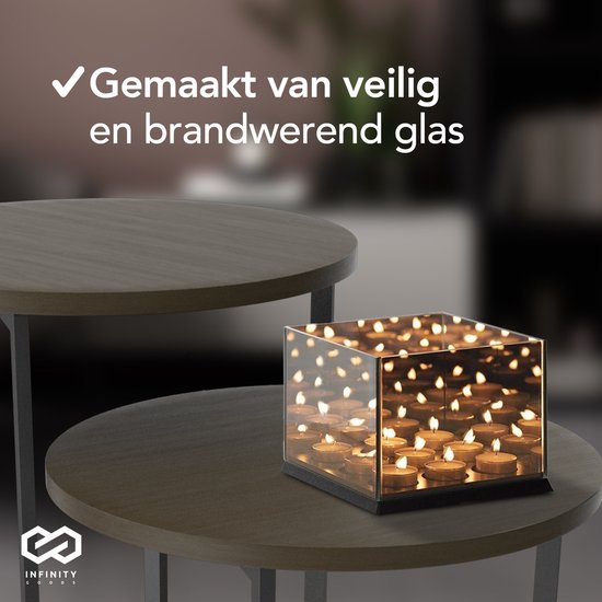Porte-bougies Infinity Goods - Porte-bougies - 9 bougies - Verre miroir réfléchissant - Porte-bougies - Noir