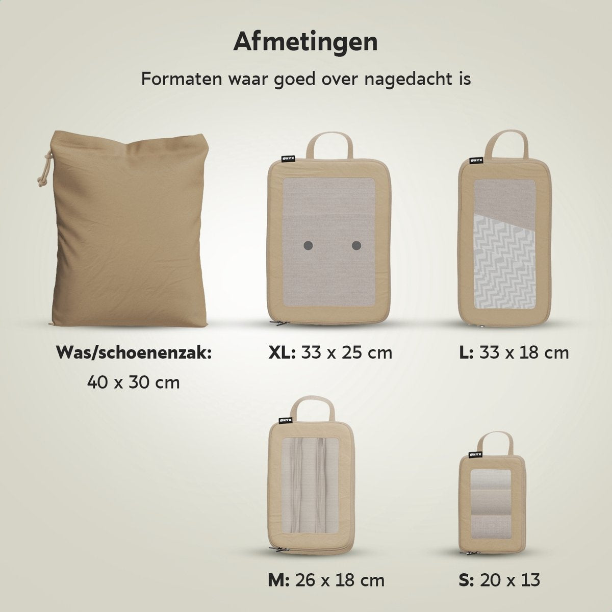 Cubes de Compression ONYX - 5 pièces - Set d'organiseurs de valise - Fermeture à glissière de compression - Pour valises et sacs - Compression de bagages & sac à dos - Beige