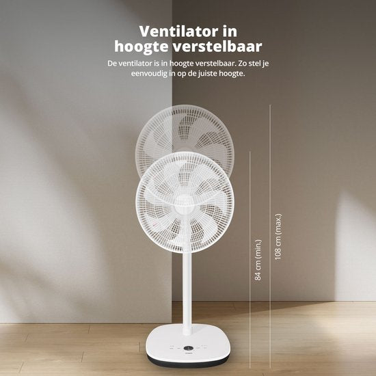 FlinQ Smart Fan - Ventilateur sur trépied - Ventilateur sur pied - Ventilateur silencieux avec rotation à 90° - contrôlé par application ou télécommande - Blanc