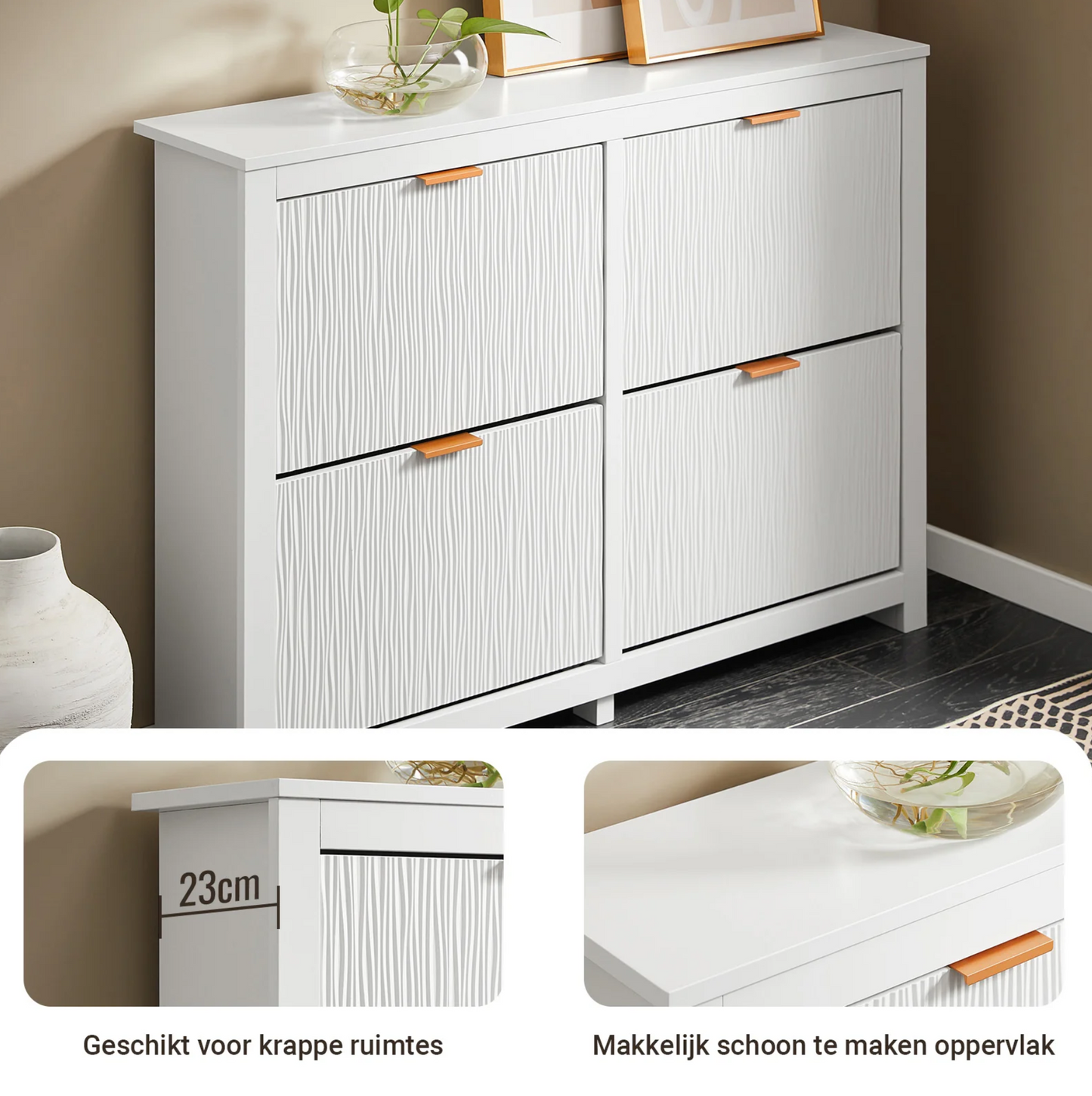 SoBuy FSR186-II-W Meuble à chaussures - Meuble de rangement étroit avec 4 abattants, compact et peu encombrant pour l'entrée et le salon - 104x23x82 cm - Blanc