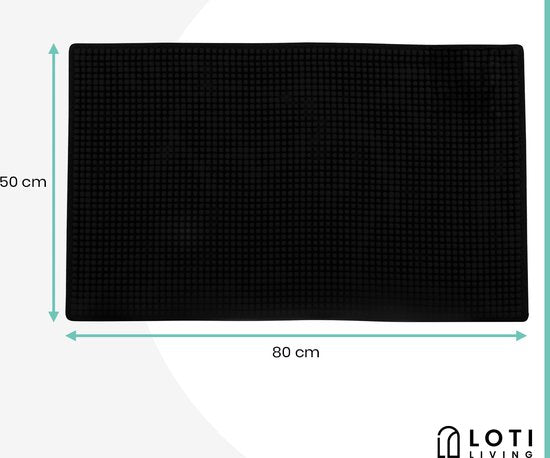Loti Living Tapis de bain antidérapant - Tapis de douche - Tapis de salle de bain - Tapis de sol - Tapis de bain en chenille - Noir - 50x80 cm