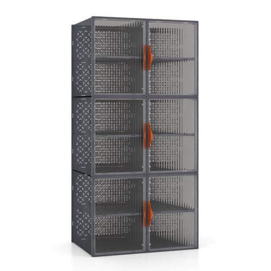 Coast Shoe Storage Box Set - Stackable & Incl. Magnetic Doors - 12 compartiments - 49 x 32 x 113 cm - Grey