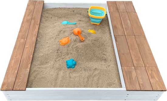 Bac à sable AXI Evy avec bacs à eau et espace de rangement Blanc/marron - Kit d'accessoires inclus