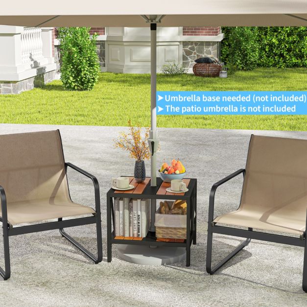 Table d'appoint Coast - Trou pour parasol - 2 niveaux - Métal - Support de rangement - 52 x 46 x 45 cm - Noir naturel