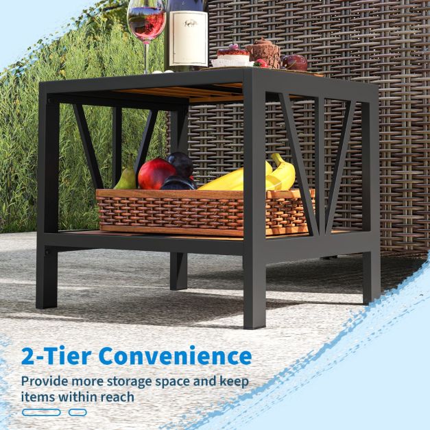 Table d'appoint Coast - Trou pour parasol - 2 niveaux - Métal - Support de rangement - 52 x 46 x 45 cm - Noir naturel