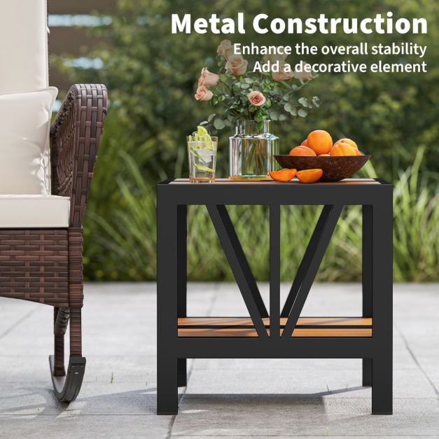 Table d'appoint Coast - Trou pour parasol - 2 niveaux - Métal - Support de rangement - 52 x 46 x 45 cm - Noir naturel
