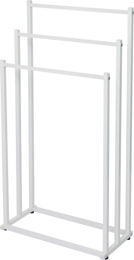 Niceey Porte-serviettes - 3 bras - Porte-serviettes - Porte-serviettes de salle de bains - Porte-serviettes sur pied - Métal - Feutres anti-rayures - Blanc