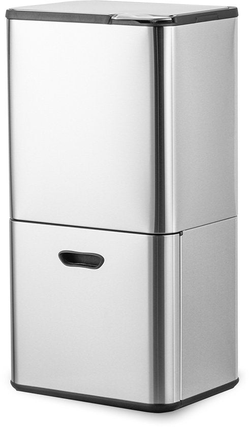 Bayt Poubelle 60 litres - Poubelle 60 litres - Séparation des déchets - 2 compartiments - Acier inoxydable - Argent