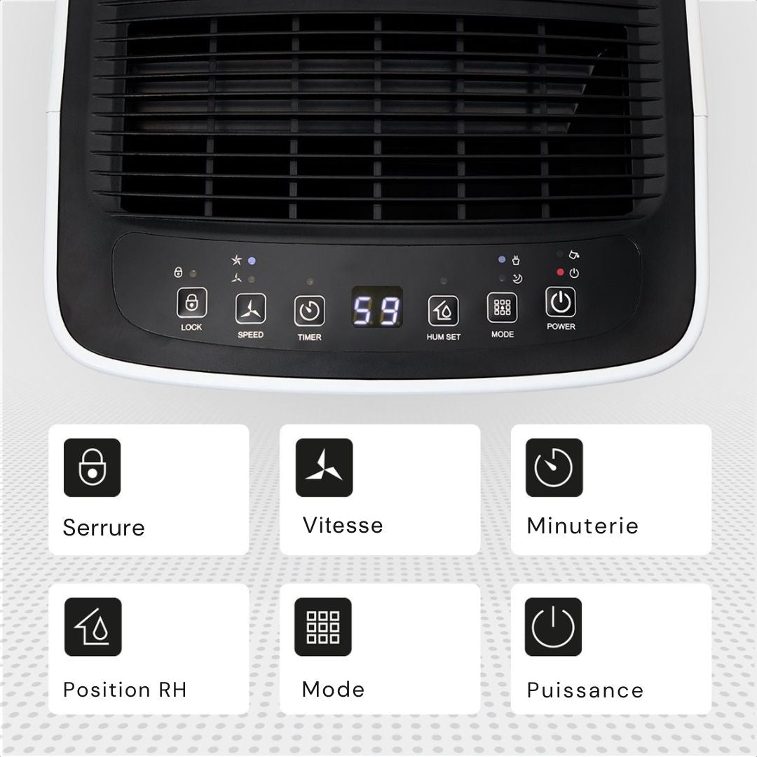 Déshumidificateur Auronic - 12 litres par jour - Fonction Lavage-Séchage - 185 W - 30,5 x 26,5 x 52 cm - Blanc