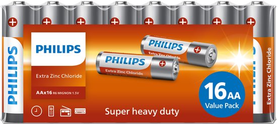 Piles Philips Longlife - AA - 16 pièces