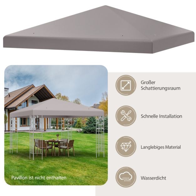 Coast Toit de remplacement pour pavillon - 3 x 3 m avec velcro - Gris