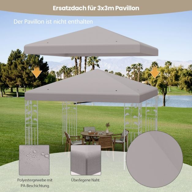Coast Toit de remplacement pour pavillon - 3 x 3 m avec velcro - Gris