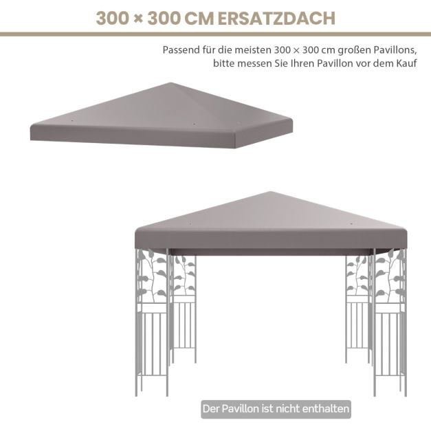 Coast Toit de remplacement pour pavillon - 3 x 3 m avec velcro - Gris