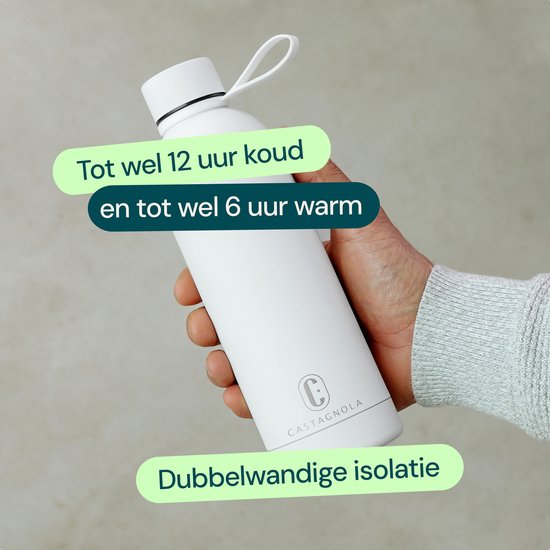 Bouteille d'eau Castagnola - Bouteille en acier inoxydable 500 ML - Thermos en acier - Bouteilles à boire pour adultes - Double paroi - Blanc