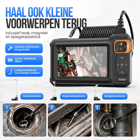 Endoscope Strex avec écran 15M - Caméra d'inspection - Caméra d'égout avec image HD - Étanche IP67 - Éclairage LED réglable