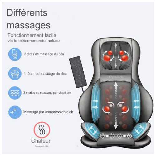 Fauteuil de massage Shiatsu - Lifeproducts - Chauffage infra-rouge - Vibration - Compression d'air - noir