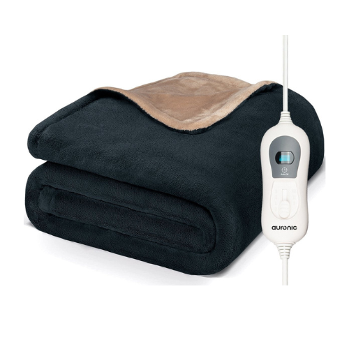Couverture chauffante électrique Auronic - Sur-couverture - 2 personnes - 3 niveaux - Avec minuterie - 200 x 180 cm - Anthracite