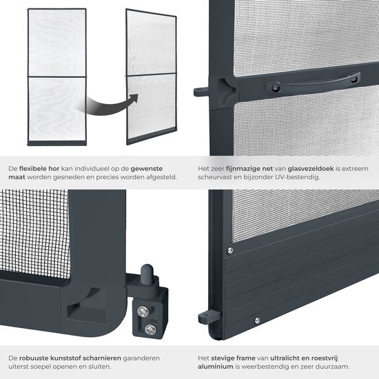 tectake® Porte moustiquaire 95 x 210 cm – Moustiquaire avec cadre en aluminium – Personnalisable – Toile anti-moustiques en fibre de verre – Résistante aux intempéries et aux UV – Matériel de montage inclus – Anthracite