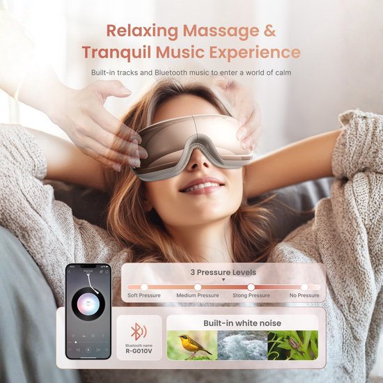 Appareil de massage pour les yeux RENPHO Eyeris 3 - Pour le contour des yeux et les tempes - Fonction chaleur et option rafraîchissante - Avec commande vocale et Bluetooth - Différentes intensités - Or rose