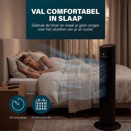 Princess Smart Aircooler – Application et télécommande - Refroidisseur d'air – Réservoir d'eau de 3 L – 3 modes d'oscillation – 60 W – 358670 - Noir