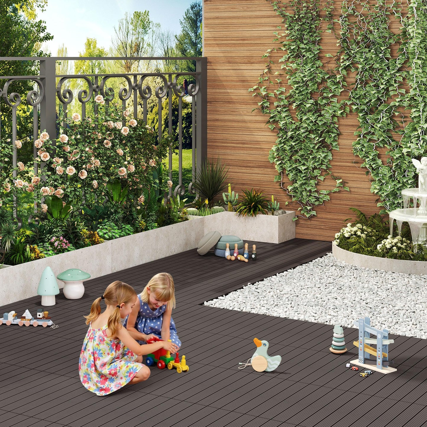 Dalles de terrasse WOLTU en WPC - aspect bois - système d'assemblage par clic - 30 x 60 cm - brun café - 12 pièces (2 m²)