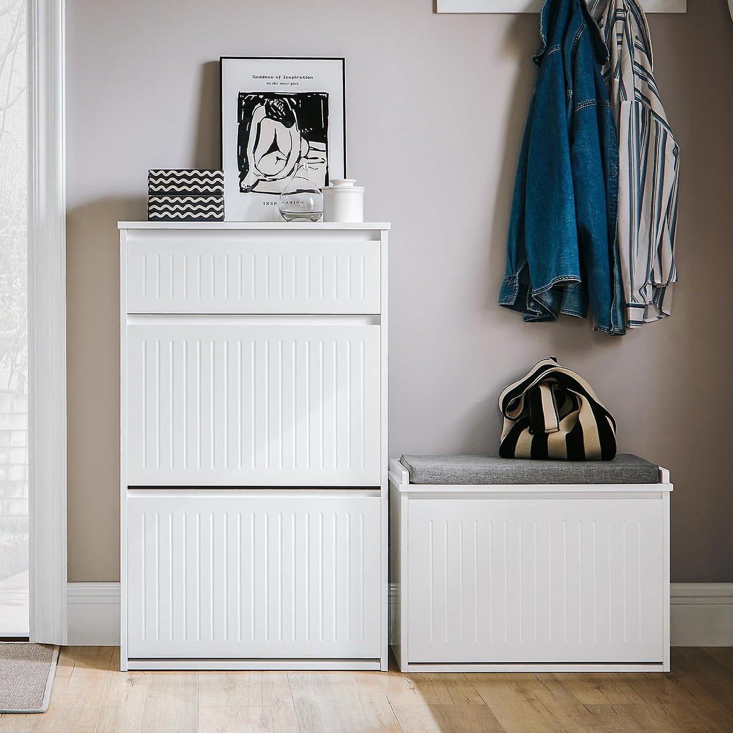 SoBuy Meuble de rangement pour chaussures - FSR165-W - 3 tiroirs - MDF - 61x26x100cm - Blanc100