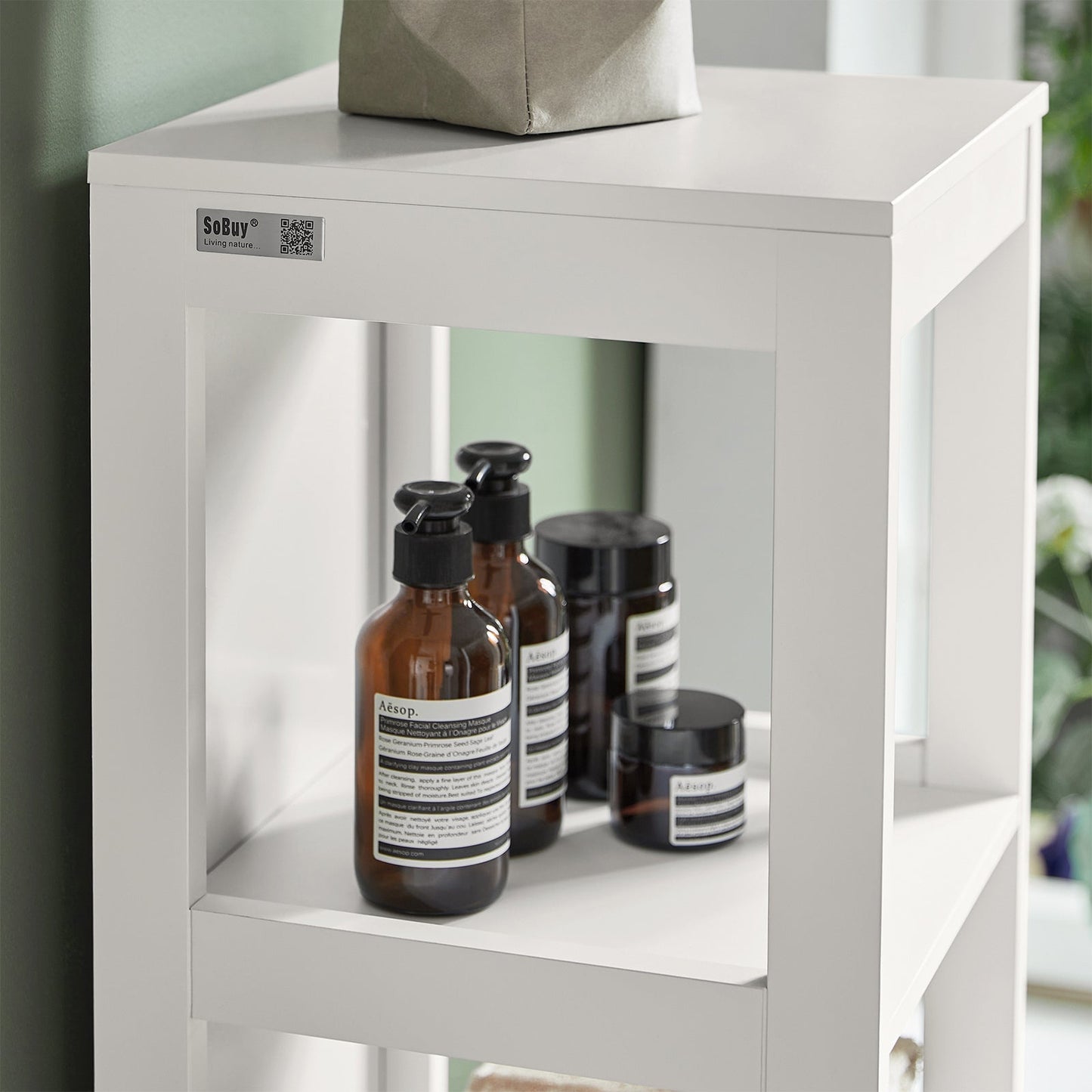 SoBuy Meuble de salle de bain haut avec repose-pieds - 2 tiroirs - acier - 30x30x144cm