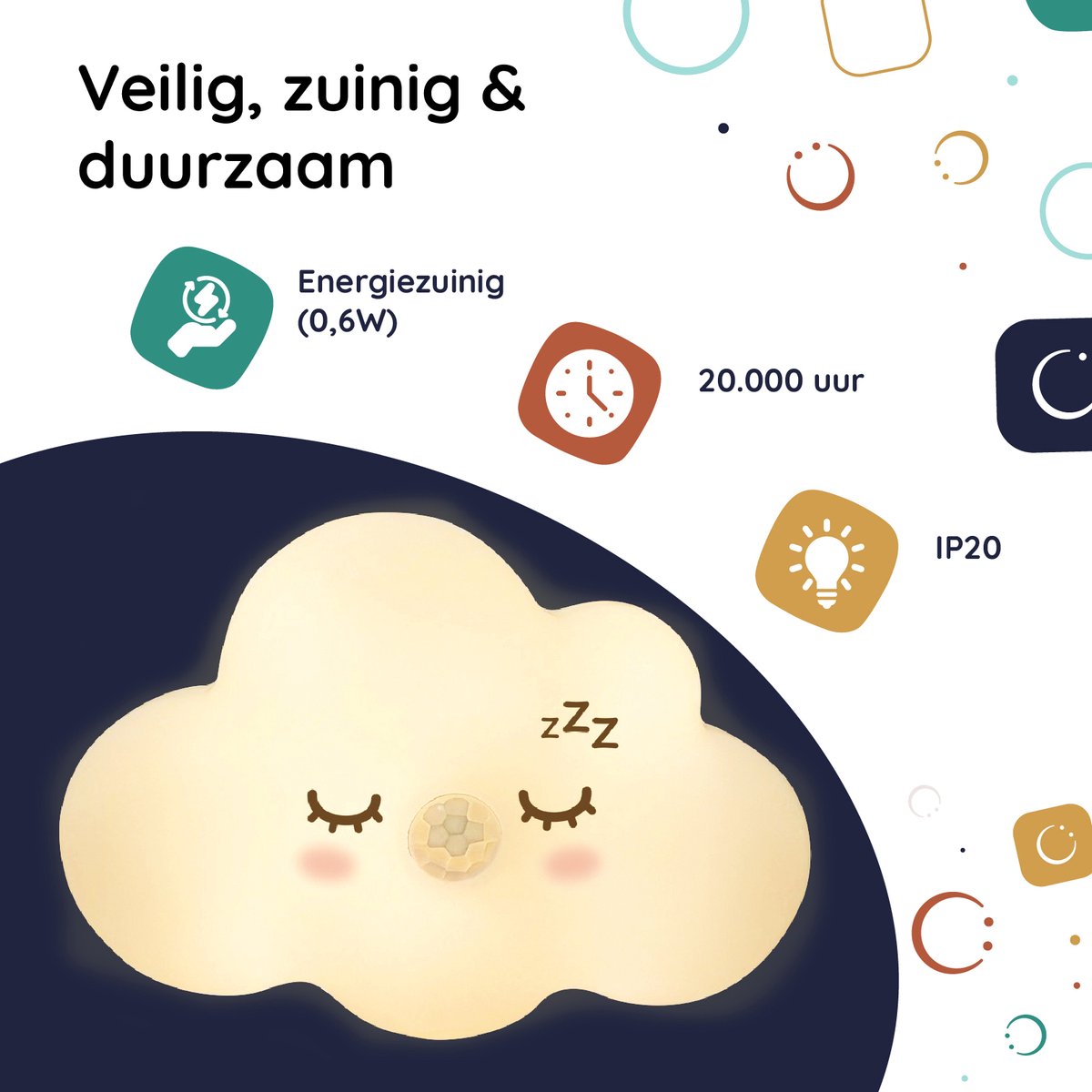 Numsy Lumo Baby Room Nightlight - Détecteur de mouvement - 4 modes de luminosité