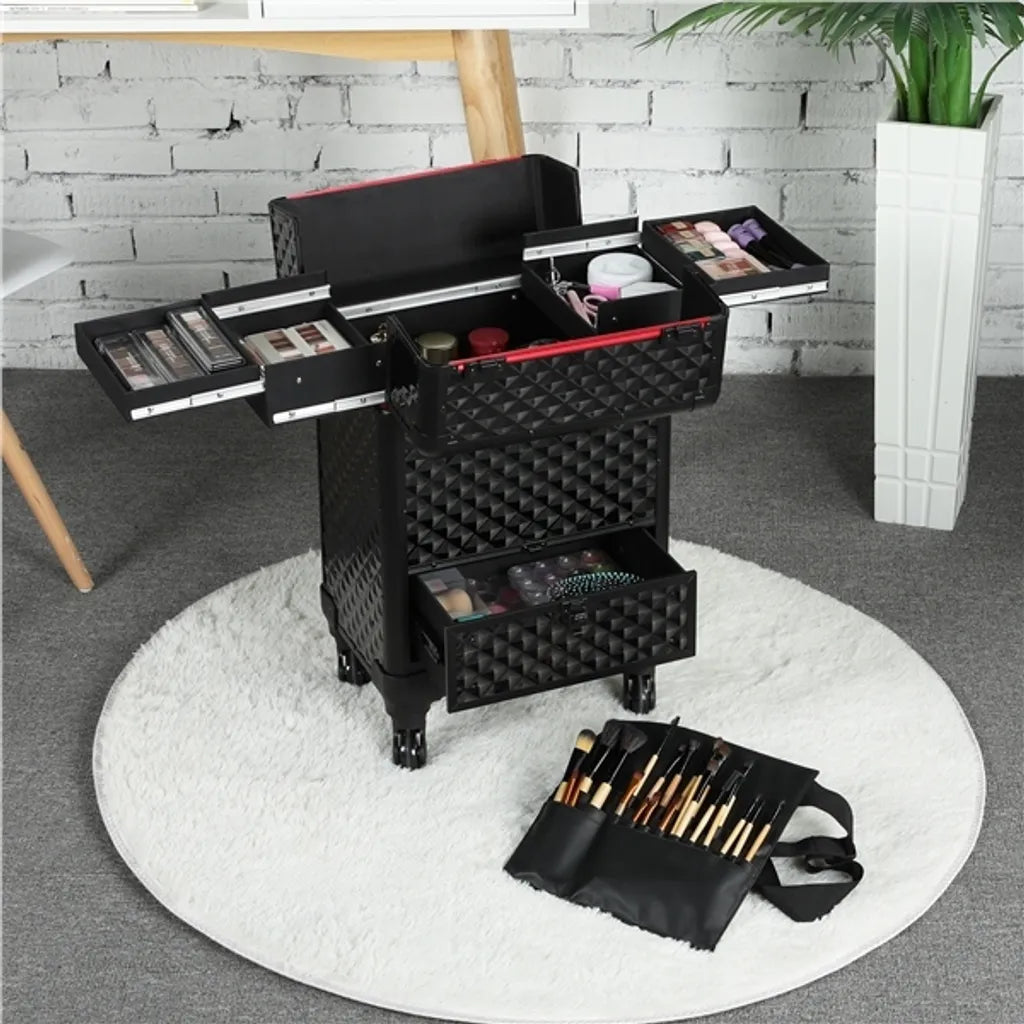 Valise de maquillage à roulettes Yaheetech avec tiroir et poignée télescopique - Noir/Argent - 34,5 x 24,5 x 55,5 cm