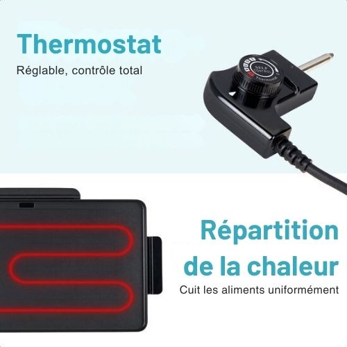Plancha MOA - Grill - Plaque de cuisson - Electrique - 56 x 30 cm - Thermostat réglable - Revêtement antiadhésif - TG203B - Noir