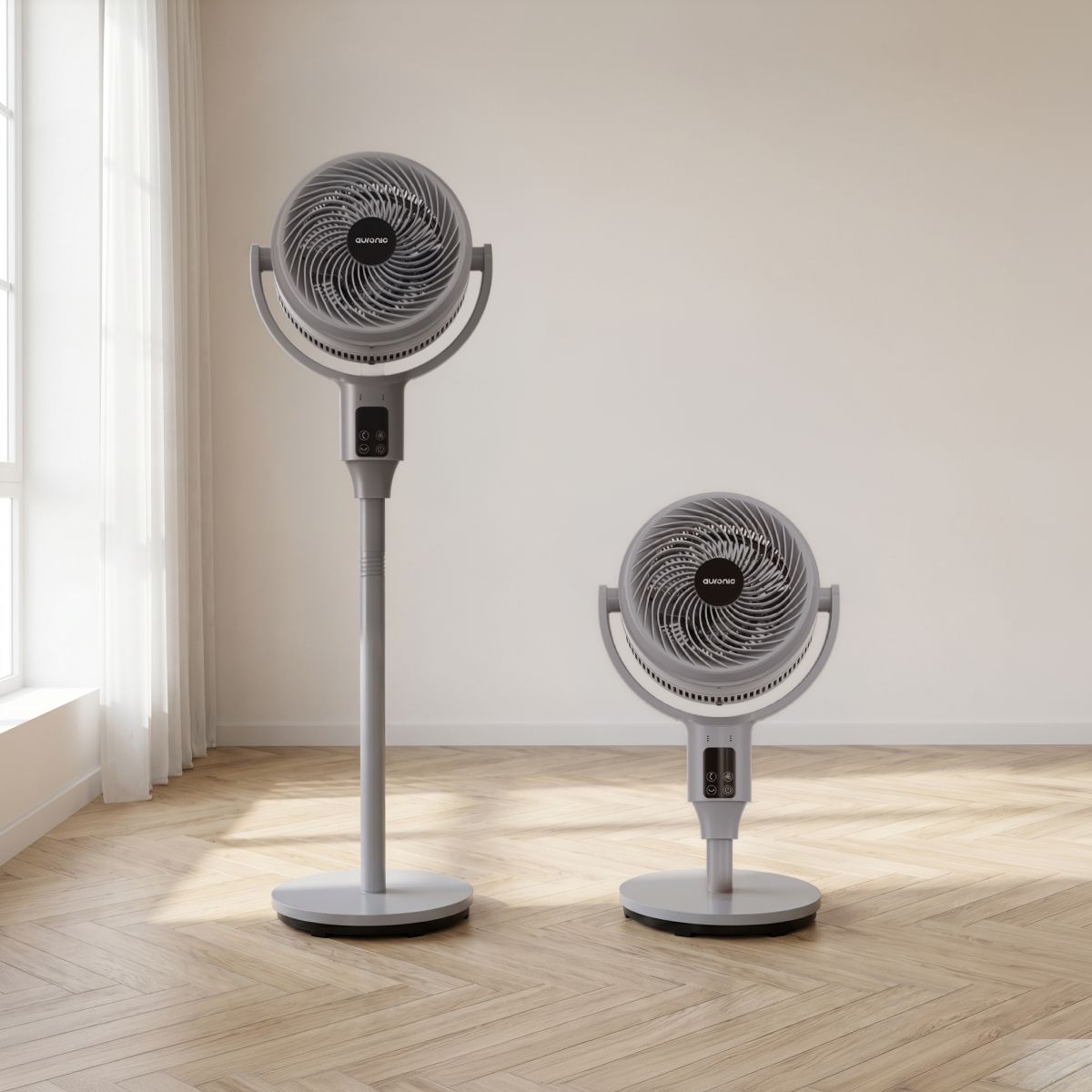 Ventilateur sur pied Auronic - 59/108 cm - 9 vitesses - Oscillation à 90° - Télécommande - Silencieux - Gris