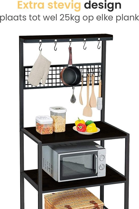 Goliving Armoire de cuisine - Étagère de cuisine verticale - Armoire à micro-ondes - Organisateur - Métal - Bois - 84 x 40 x 170 cm - Noir
