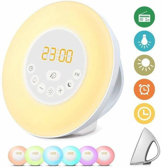 Grundig Wake Up Light - Veilleuse avec affichage de l'heure - Alarme lumineuse avec radio FM et sons naturels
