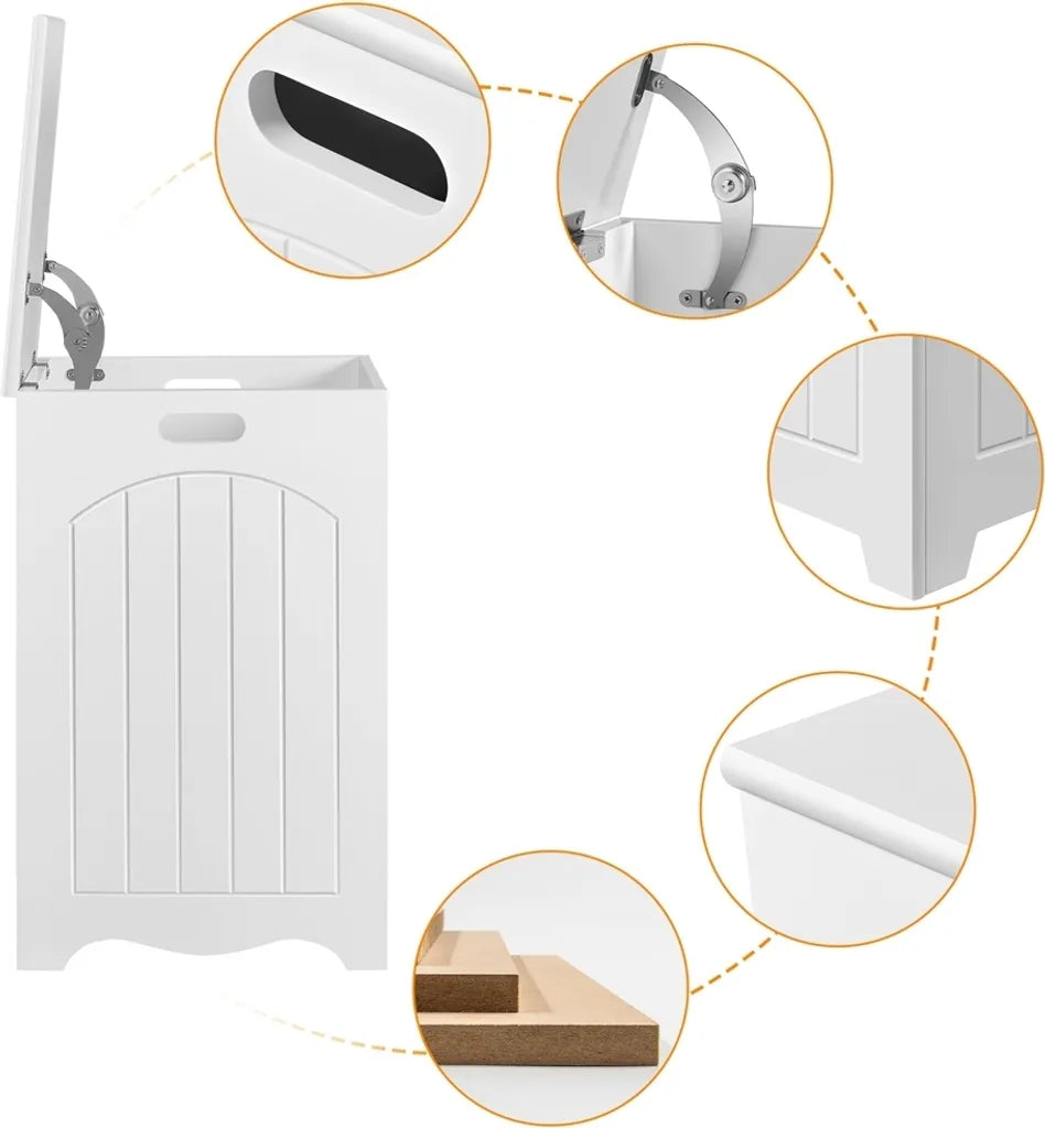 Panier à linge Yaheetech avec couvercle 96 L - Blanc - Panier à linge en bois avec espace de rangement