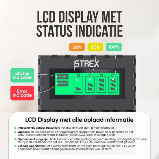 Strex Battery Charger - AA/AAA Batteries - USB Rechargeable - LCD Display - Universal Battery Charger For Rechargeable Batteries