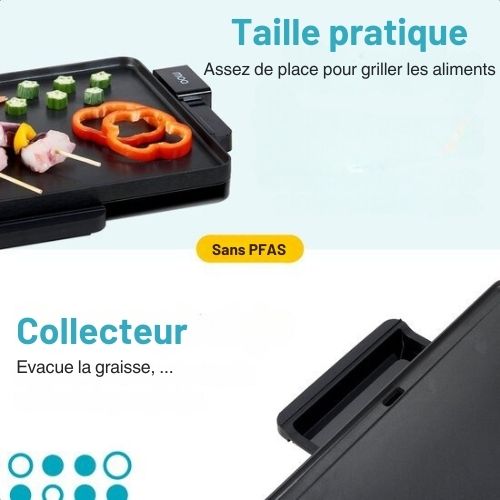 Plancha MOA - Grill - Plaque de cuisson - Electrique - 56 x 30 cm - Thermostat réglable - Revêtement antiadhésif - TG203B - Noir