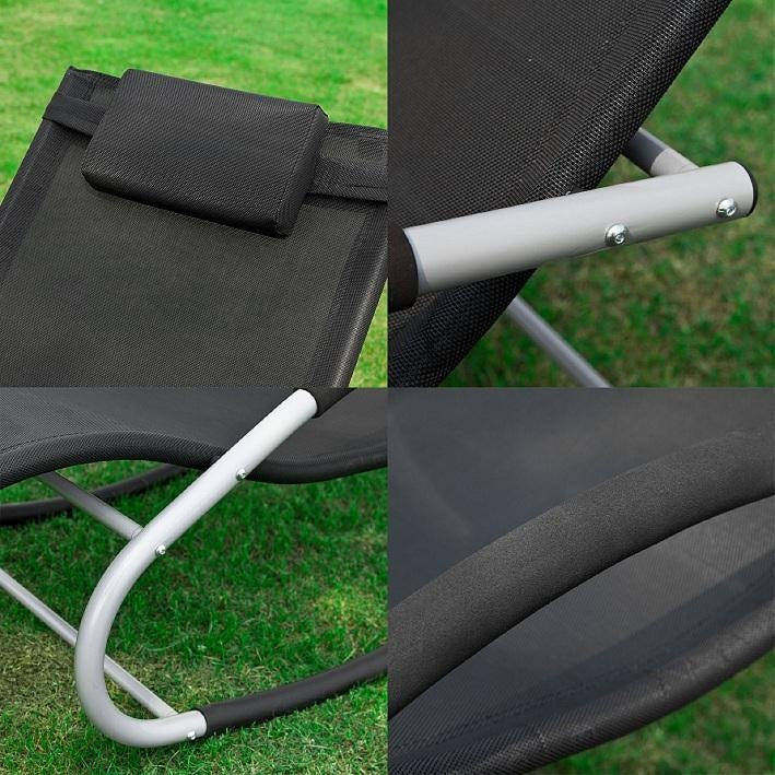 Chaise longue à bascule SoBuy - Avec coussin - Cadre métal - Résistante aux intempéries - Capacité 120 kg - Max. 150 kg - Noir