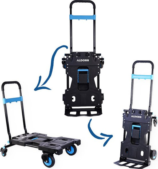ALDORR Chariot pliant 2-en-1 et chariot de transport - Capacité de charge du chariot de transport : 150 kg max. et du chariot pliant : 75 kg max. - Chariot de transport pliable - Chariot à meubles pliable - Chariot à main - Chariot d'entrepôt - Chariot à