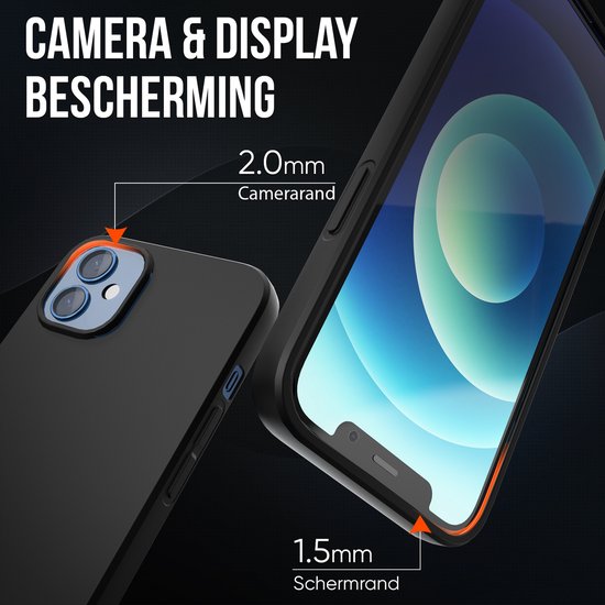 Coque de téléphone noire - Compatible avec l'iPhone 12 - Coque et protection d'écran - Verre de protection