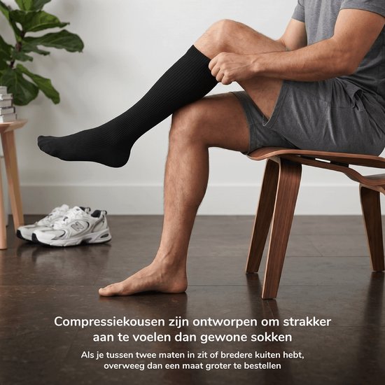 Bas de contention Alyze - 2 paires - taille 39-42 - Bas de contention - Chaussettes de compression pour la course à pied, la randonnée, les voyages en avion - Noir