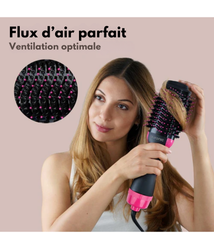 Brosse Soufflante - Auronic - Brosse coiffante - 3 en 1 - 1000W - Noir/Rose