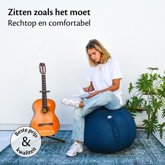 Backerz® Sitting Ball Office and Home 55 CM - Luxury Yoga Ball - Sitting Ball with Sleeve - Ergonomic Office Chair Ball - Linen Dark Blue